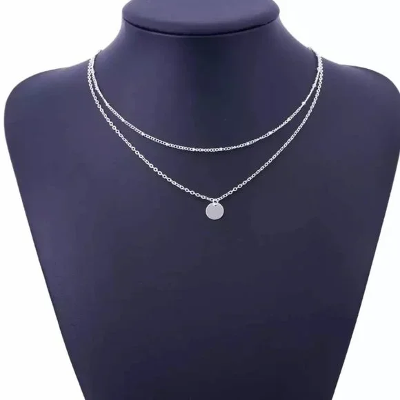 Dainty Layered Coin Necklace (Silver) - Picture 2 of 6